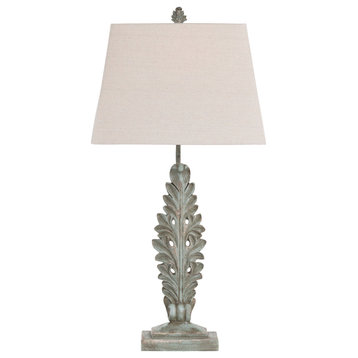 Avery 34" Buffet Lamp With Linen Tapered Rectangular Shade, Gray