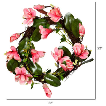 22" Dark Pink Magnolia Wreath