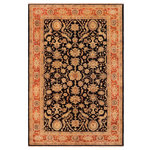 Bareens Designer Rugs - Bohemien Ziegler Serina Black Red Hand-Knotted Wool Rug - 8'10'' x 12'0'' - Enhance the ambiance of your home with this magnificent Persian-influenced Turkish hand-knotted rug made by skilled artisans capable of creating the most exceptional vegetable dyes and hand-spun wool. This exquisite handmade rug is a one-of-a-kind Peshawar Kafkaz, otherwise identified as Chobi, Chobi Peshawar, Oushak, or Ziegler rug. These handmade rugs are crafted in Pakistan utilizing superior-quality wool imported from Australia, New Zealand, and Korea in two types of weaves: the Persian weave and the Mori weave. This rug is meticulously crafted by hand using the finest natural vegetable dyes extracted from local plants. The artisans use a blend of hand-spun local and fine merino wool, resulting in a rug with a compelling texture, higher lanolin content, and longer staple. The artisans occasionally incorporate natural or artificial silk into the pile to enhance specific motifs. The finished product is an awe-inspiring execution of flawless design and an understated palette that exudes elegance.