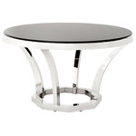 Eichholtz - Round Dining Table | Eichholtz Valentino - Invite the striking serenity and metallic modernity of the luxury Valentino Dining Table into your home. Combining a highly polished stainless steel base with a smooth glass tabletop, it is perfect for contemporary interiors. A elegant piece that is perfect for an entryway.