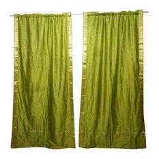 Mogul Interior - 2 Green Sari Curtain Drapes Rod Pocket Panel Interior Design 84X44 - Curtains