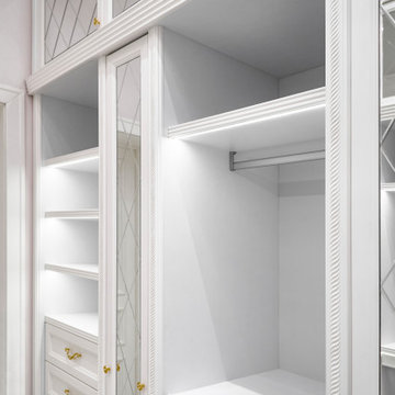 Luxury White Walk-In Wardrobe with Diamond Mirror Doors