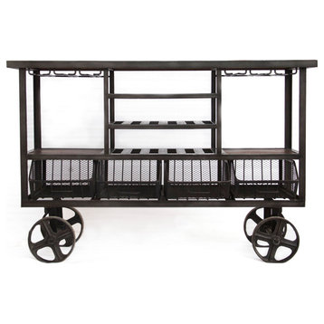 Paxton 60-Inch Reclaimed Teak Bar Cart with Wheels