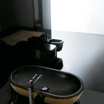 Designer Ceramic Vessel Sink | Black and Gold