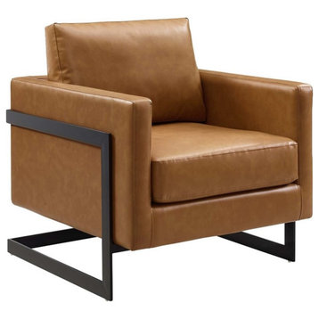 Modway Posse Faux Leather Upholstered Accent Chair in Black and Tan
