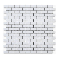 Stone Center Corp - Thassos White Marble 5/8x1-1/4 Brick Subway Mosaic Tile Polished, 1 sheet - Wall And Floor Tile