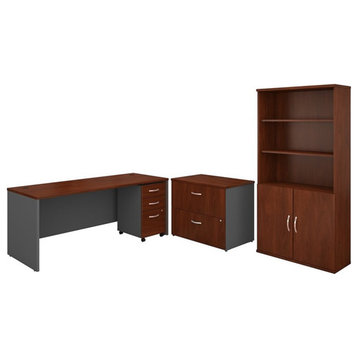 Series C 72"W Office Desk with Bookcase and File Cabinets Hansen Cherry