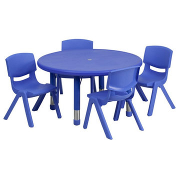 Flash Furniture 5 Piece 33" Round Height Adjustable Plastic Table Set in Blue