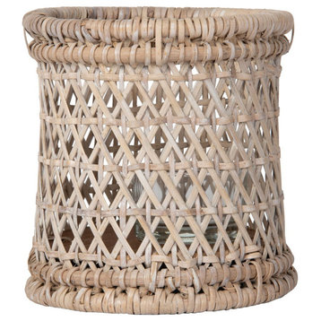 Rattan Cabo Candle Holder, White-Wash, Small
