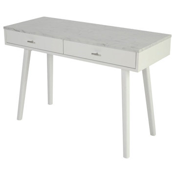Viola 44" Rectangular Italian Carrara White Marble Writing Desk With White Leg