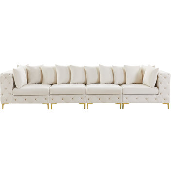Tremblay Velvet Upholstered 4-Piece Modular Sofa, Cream