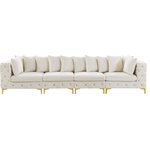 Meridian Furniture - Tremblay Velvet Upholstered 4-Piece Modular Sofa, Cream - Lean back and relax on this Tremblay sofa. Featuring soft cream velvet upholstery with deep button tufting, this sofa adds a bold touch to any living space. A complete set of gold and chrome legs are included, so you can change it up to suit your home decor. This sofa is modular, so you can create infinite configurations with it, which are easily attached using the latch underneath the frame. Its contemporary design is perfect for the modern home.