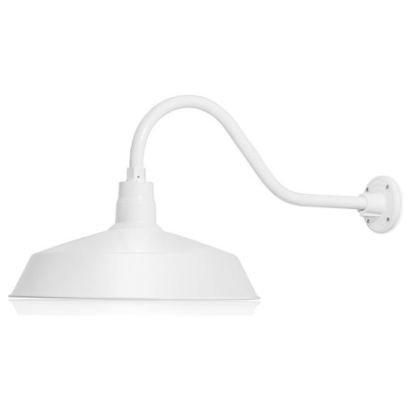 17in. Barn Light Fixture With Gooseneck Arm, White, 22" Long Gooseneck Arm