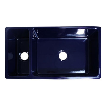 Whitehaus WHQDB542-BLUE Double Bowl Fireclay 36'' Farm Kitchen Sink In Blue