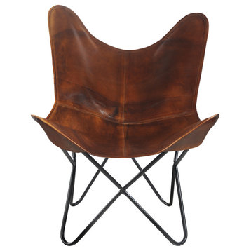 Brown Leather Butterfly Accent Chair