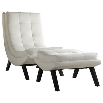 Pemberly Row Faux leather Lounge Chair and Ottoman Set in White