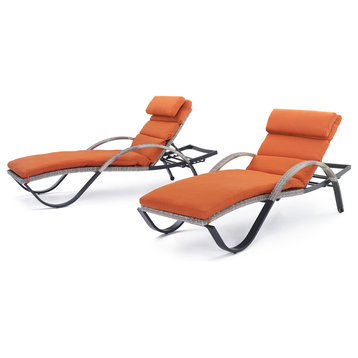 Cannes 2 Piece Aluminum Outdoor Patio Chaise Lounge Chairs, Tikka Orange
