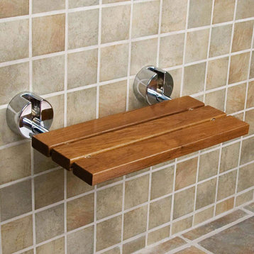 20" Teak Wood Folding Shower Seat Bench, Foldable Wall Mounted Seat