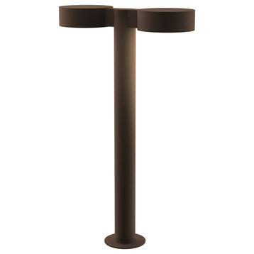 Reals 22" Double Bollard, Plate Lens and Plate Cap -White Lens, Textured Bronze