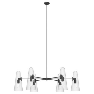 Modway Beacon 6-Light Metal and Glass Chandelier in Clear/Black
