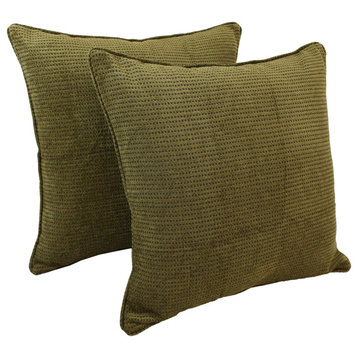 25" Double-Corded Jacquard Chenille Square Floor Pillows Set of 2, Gingham Brown