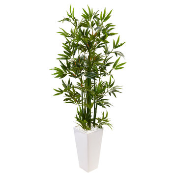 4.5' Bamboo Artificial Tree, White Tower Planter