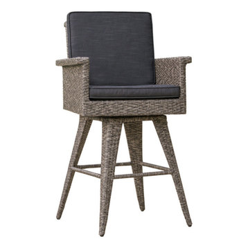 GDF Studio Elysium Outdoor Wicker Barstool With Water Resistant Cushions