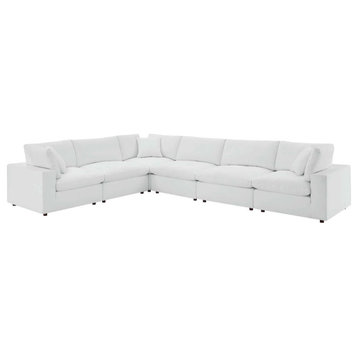 Milan White Down Filled Overstuffed Vegan Leather 6-Piece Sectional Sofa