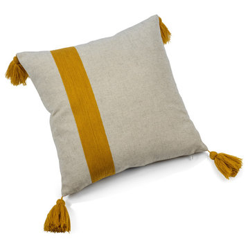 Positano 18"x18" Embroidered Throw Pillow with Tassels, Yellow