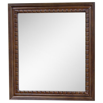 Bellaterra 35.5"x31.5" Bathroom Vanity Mirror, Solid Wood Frame, Walnut