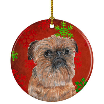 Brussels Griffon Red Snowflakes Holiday Ceramic Ornament Sc9586Co1