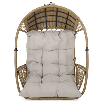 Kase Outdoor/Indoor Wicker Hanging Chair With 8' Chain, Light Brown/Beige