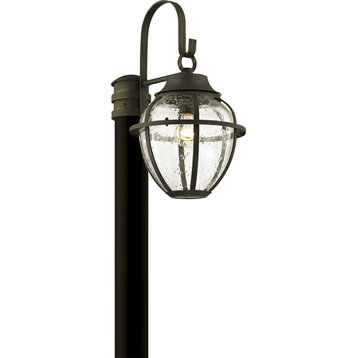 Bunker Hill 1-Light Outdoor Light Post, Vintage Bronze Finish, Seeded Glass