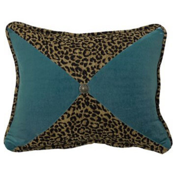 Leopard And Teal Sectioned Pillow With Conch Detail