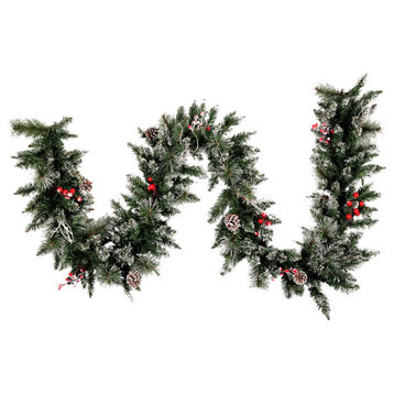 Vickerman B166312 9' Snow Tipped Pine And Berry Artificial Christmas Garland
