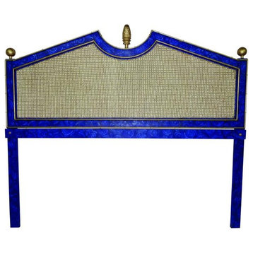 Lapis Sapphire Blue Gold Iron King Headboard Art Deco Bed Artichoke Bamboo Cane