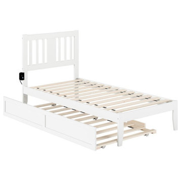 AFI Tahoe Twin Solid Wood Spindle Bed and Twin Trundle with USB Charger in White