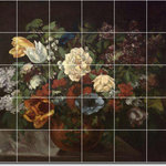 Picture-Tiles.com - Gustave Courbet Flowers Painting Ceramic Tile Mural #73, 72"x60" - Mural Title: Bouquet De Fleurs