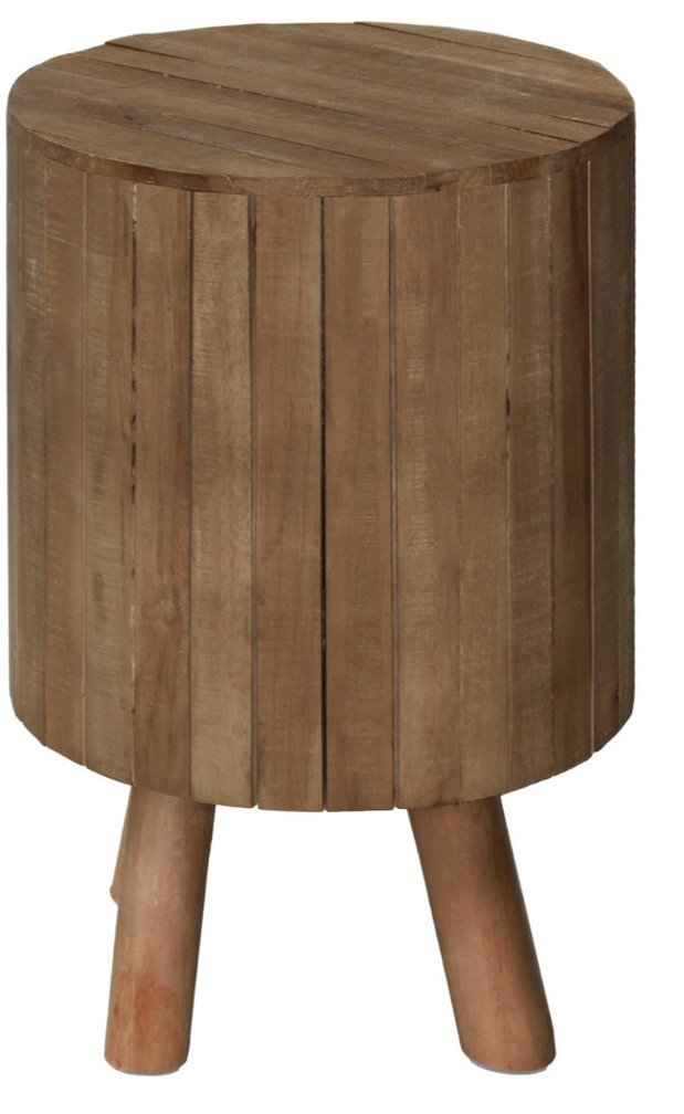 Wooden Round Drum End Table with Live Edge Top, Natural Brown ...