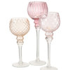 3 Piece Long Stem Candle Holders, Pink, Peach and Blush