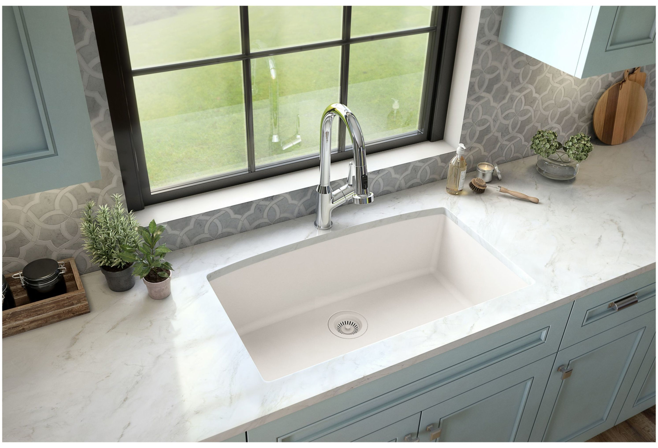 Karran Undermount Quartz 32" Single Bowl Kitchen Sink Kit, White