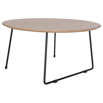 LeisureMod Pemborke Modern Round Coffee Table with Wood Top, Natural Wood