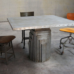 Zinc Tables | Sheet Zinc Tabletop w/ Sheet Zinc Art Deco Base - Kitchen Countertops