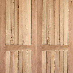 Rustic-1 Interior Tropical Hardwood 2 Panel Arch Top Panel V-Grooved Double Door - Interior Doors