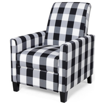 Bellagio Contemporary Fabric Upholstered Push Back Recliner, Black Checkerboard/