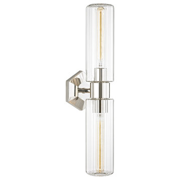 Roebling 2 Light Wall Sconce, Polished Nickel Finish, Clear Glass