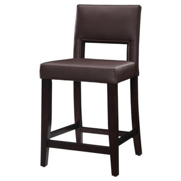 Linon Vega 24" Brown Faux Leather Upholstery Wood Counter Stool in Espresso