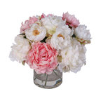 Silk French Peonies Bouquet in Glass Vase With Fake Water