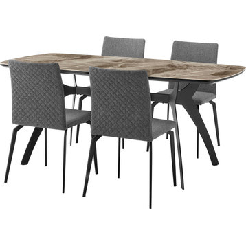 Andes and Lyon 5 Piece Dining Set - Gray, Black