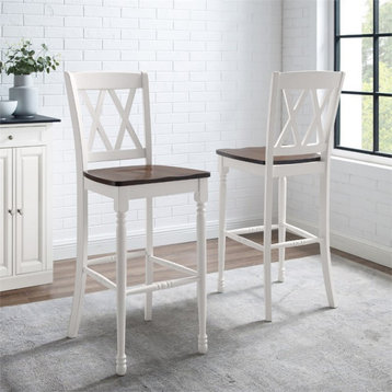 Crosley Furniture Shelby Wood Bar Stool in Distressed White/Brown (Set of 2)